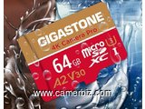 Carte memoire Micro SD 64 Go Gigastone - compatible avec Caméra 4K Pro et drones - Classe 10 U3 V30
