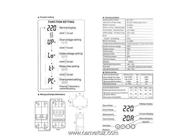 Dispositif de protection électrique contre les surtensions, soutensions et surintensité 220v 63A Uma - 10221