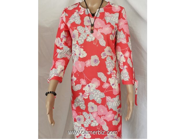 Robe Fashion rose fleurie manches 3/4 T38 9.990 F CFA (CR0026) - 10276