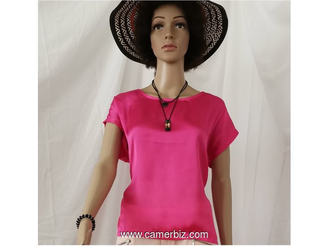 Blouse élégante courtes manches 2 tons (rose) T42 4.990 F CFA (CS0003) - 10279