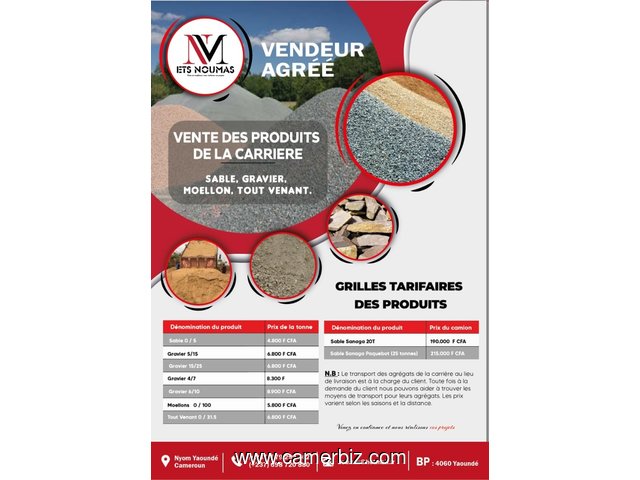 VENTE DE PRODUITS DE LA CARRIERE (Sable, Gravier, Moellons, etc...) - 10736