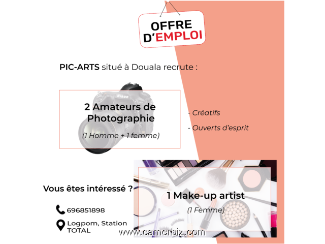 Recrutement de 2 Amateurs de photographie et 1 Make-up artist - 15855