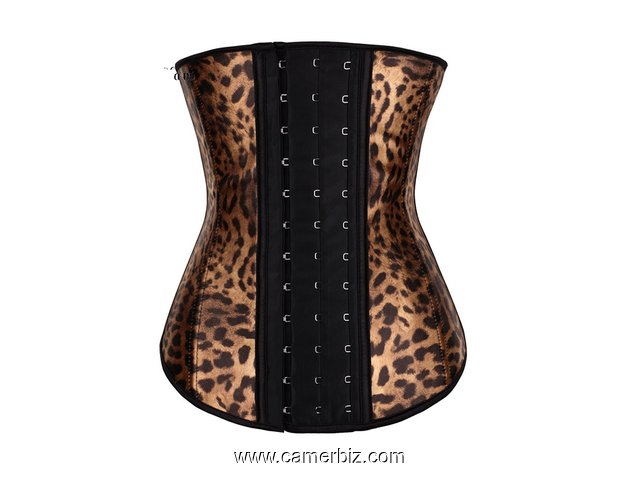 Latex Corset Serre Taille Minceur pour Femme. Lingerie pour Ventre Plat. Couleurs Leopard 100% Latex - 16008