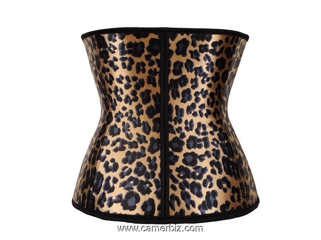 Latex Corset Serre Taille Minceur pour Femme. Lingerie pour Ventre Plat. Couleurs Leopard 100% Latex - 16008