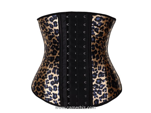 Latex Corset Serre Taille Minceur pour Femme. Lingerie pour Ventre Plat. Couleurs Leopard 100% Latex - 16008