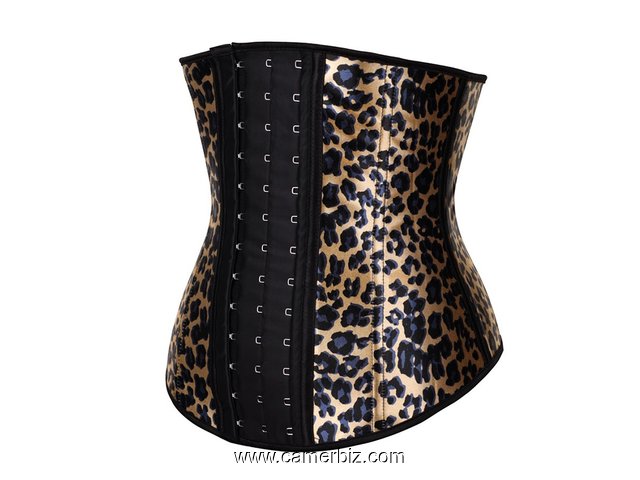 Latex Corset Serre Taille Minceur pour Femme. Lingerie pour Ventre Plat. Couleurs Leopard 100% Latex - 16008