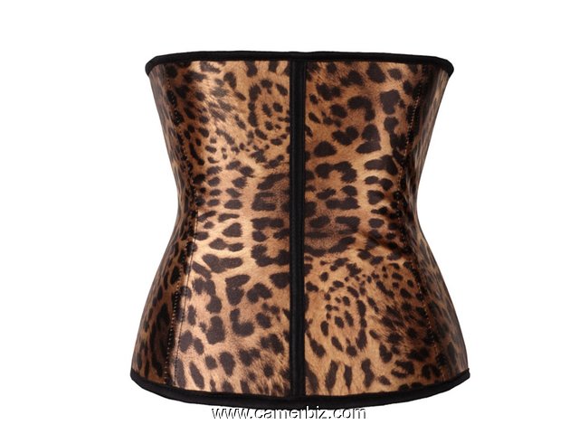 Latex Corset Serre Taille Minceur pour Femme. Lingerie pour Ventre Plat. Couleurs Leopard 100% Latex - 16008