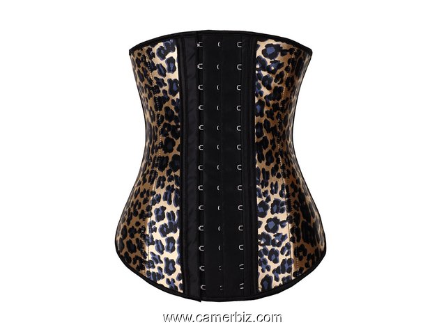 Latex Corset Serre Taille Minceur pour Femme. Lingerie pour Ventre Plat. Couleurs Leopard 100% Latex - 16008