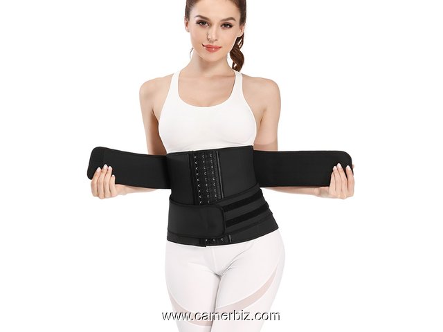 Double ceinture en Latex 100%, gaine amincissante, pour le ventre, 2 sangles et des crochets forts - 16009