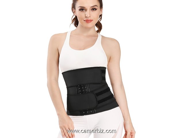 Double ceinture en Latex 100%, gaine amincissante, pour le ventre, 2 sangles et des crochets forts - 16009