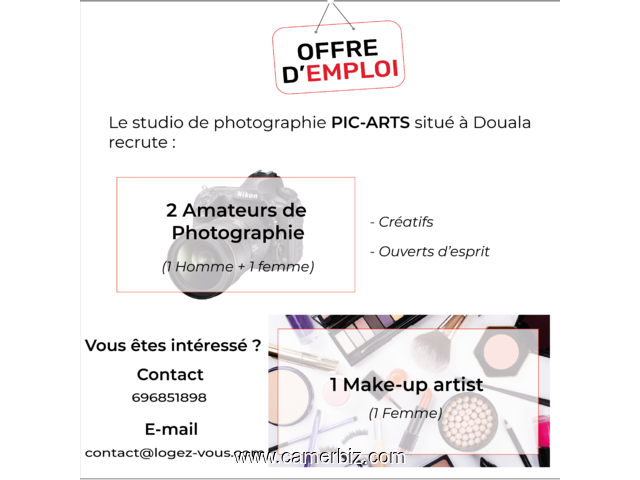 Recrutement de 2 Amateurs de photographie et 1 Make-up artist - 16014