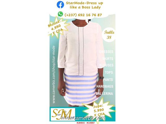 Blouse fashion manches ¾ blanche T38 4.990 F CFA (LB0015) - 16096