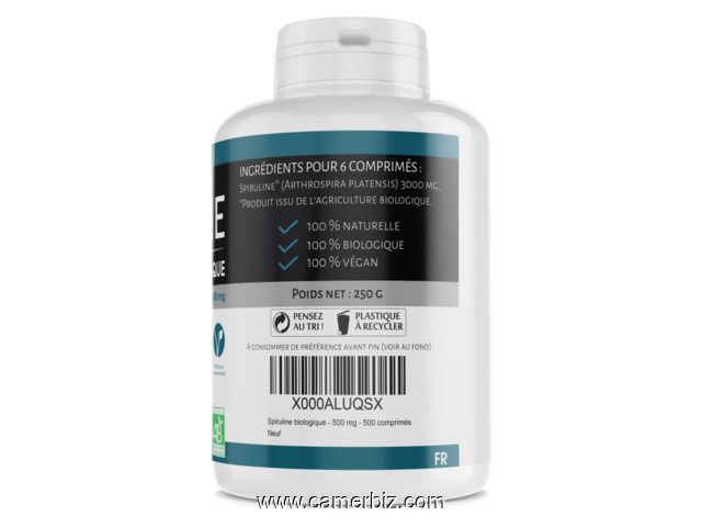 SPIRULINE BIO 500MG (500 comprimés de Spiruline Bio  dosés à 500 mg) - 16378