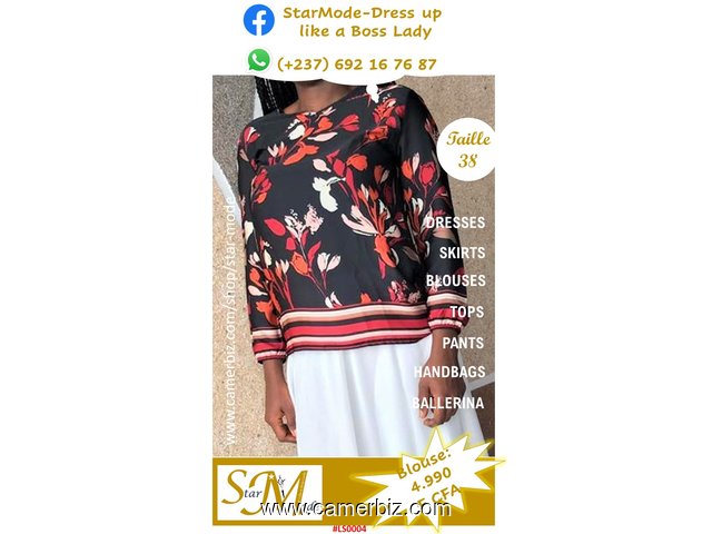 Blouse chic 2 tons noir fleuri T38 4.990 F CFA (LS0004) - 16884
