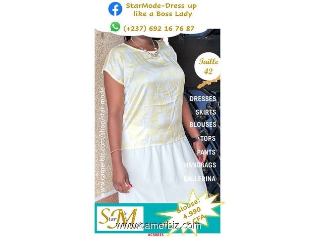 Blouse chic 2 tons blanc jaune T42 4.990 F CFA (CS0015) - 16889