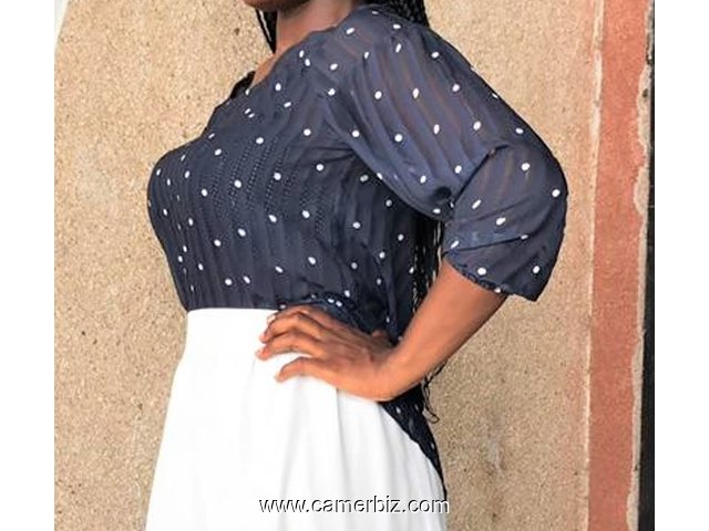 Blouse fashion bleue pointillé blanc T38 4.990 F CFA (LB0017) - 16891