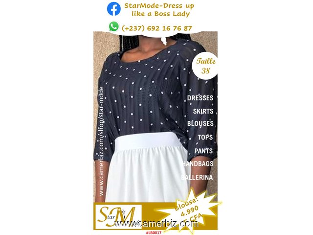 Blouse fashion bleue pointillé blanc T38 4.990 F CFA (LB0017) - 16891