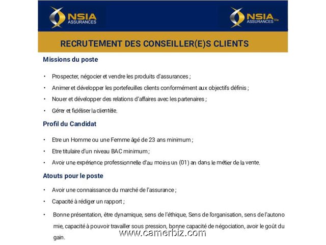 Recrutement de Conseiller(e)s clients - 17094