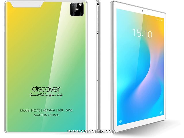 Tablette Discover T2 Dual SIM- 10.1 ", 4Go - 64Go, Wi-Fi. + Powerbank + ecouteurs + clavier - 19282