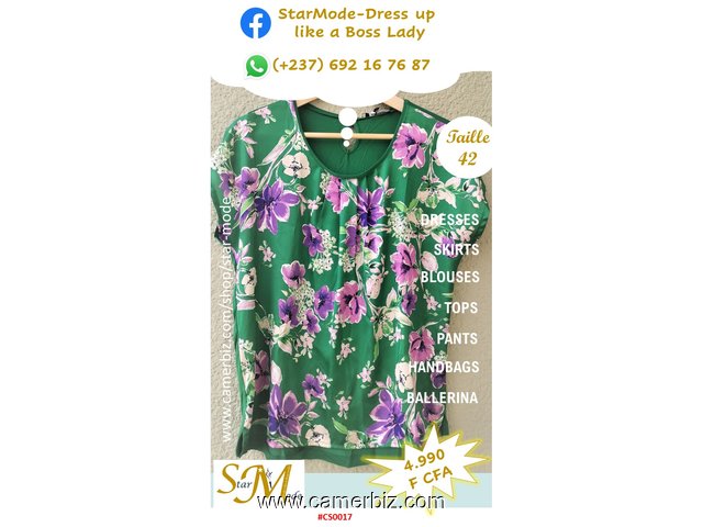 Blouse chic 2 tons vert fleurie T42 4.990 F CFA (CS0017) - 20154