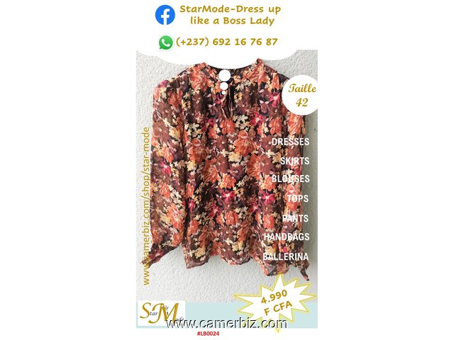 Blouse élégante longues manches fleurie T42 4.990 F CFA (LB0024) - 20166