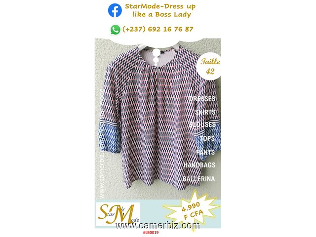 Blouse élégante longues manches raillée blanc noir T42 4.990 F CFA (LB0019) - 20170