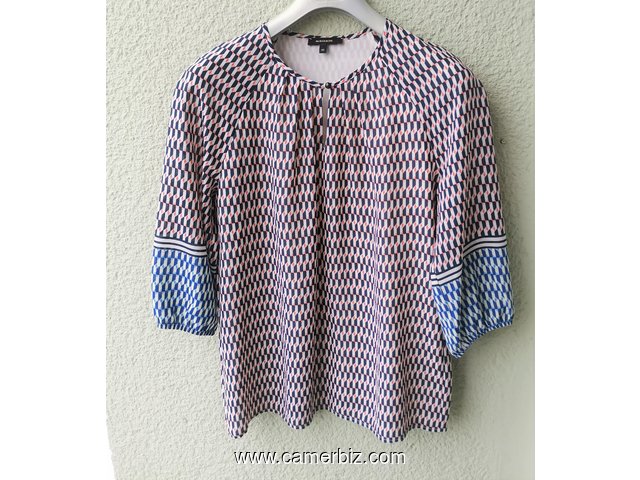 Blouse élégante longues manches raillée blanc noir T42 4.990 F CFA (LB0019) - 20170