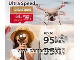 Carte memoire Micro SD 64 Go Gigastone - compatible avec Caméra 4K Pro et drones - Classe 10 U3 V30 - 32441