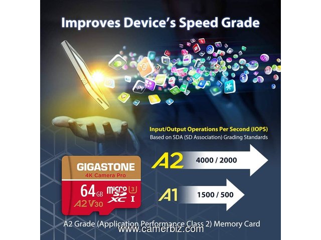 Carte memoire Micro SD 64 Go Gigastone - compatible avec Caméra 4K Pro et drones - Classe 10 U3 V30 - 32441