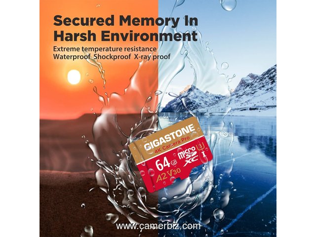 Carte memoire Micro SD 64 Go Gigastone - compatible avec Caméra 4K Pro et drones - Classe 10 U3 V30 - 32441