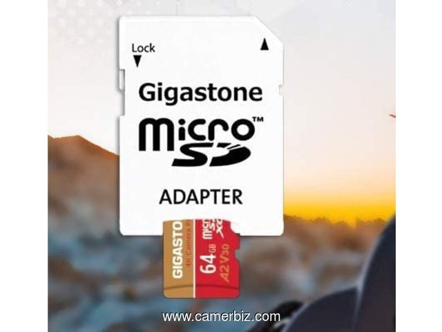 Carte memoire Micro SD 64 Go Gigastone avec adaptateur - Caméra 4K Pro et drones - Classe 10 U3 V30 - 32442