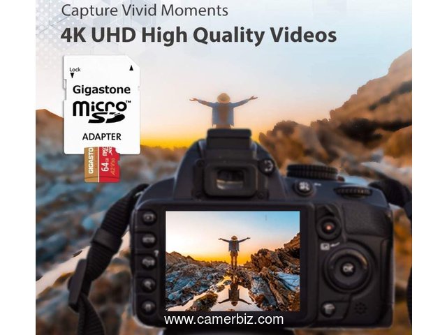 Carte memoire Micro SD 64 Go Gigastone avec adaptateur - Caméra 4K Pro et drones - Classe 10 U3 V30 - 32442