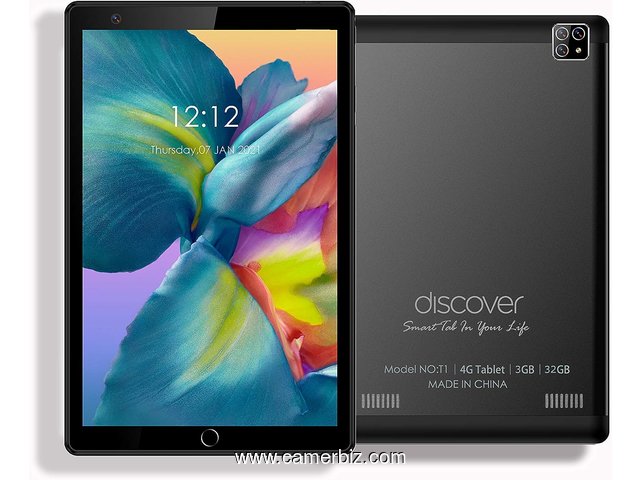 Tablette Discover T1 Dual SIM- 8 pouces, Quad Core, Dual Sim + Powerbank + ecouteurs + pochette - 33049