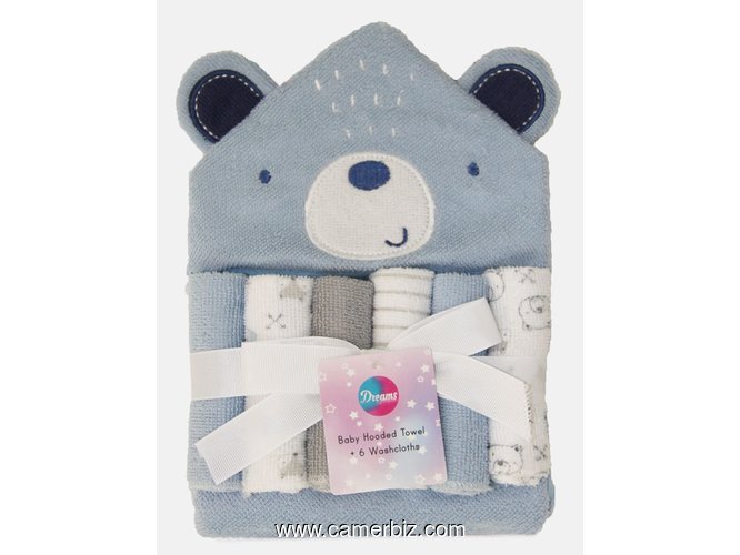 Sortie de bain à capuche pour bébé + 6 gants de Toilette - 36125