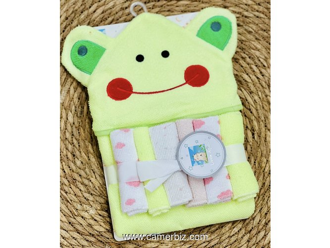 Sortie de bain à capuche pour bébé + 6 gants de Toilette - 36125