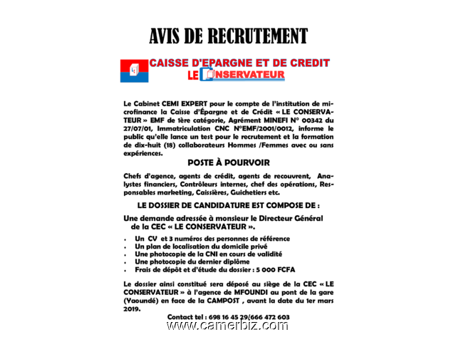 Formation emploi rémunérée à la micro finance "LE CONSERVATEUR" - 4549