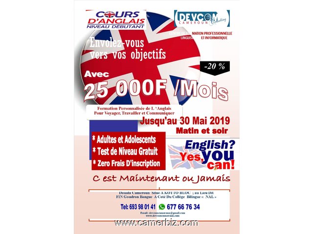 payez seulement 25 000 F par mois  jusqu’au 30 Mai 2019  spéciale promotion Cours d’anglais   - 4759