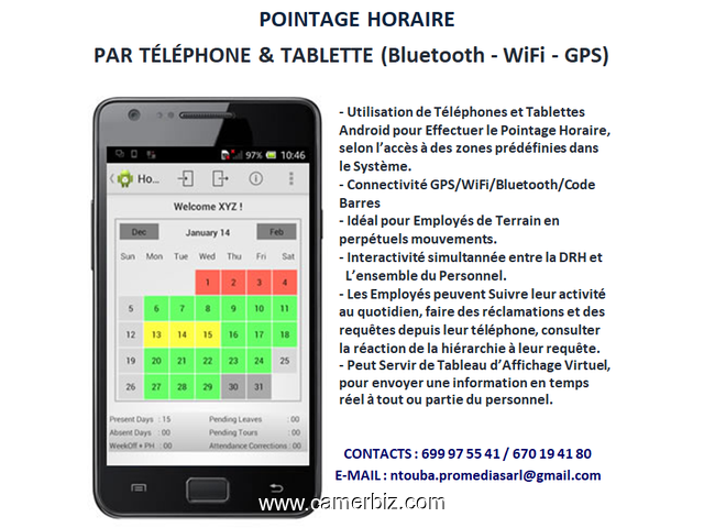 POINTAGE HORAIRE BIOMÉTRIQUE FIXE ET MOBILE, INTEGRÉ OU NON A LA PAIE - 5184