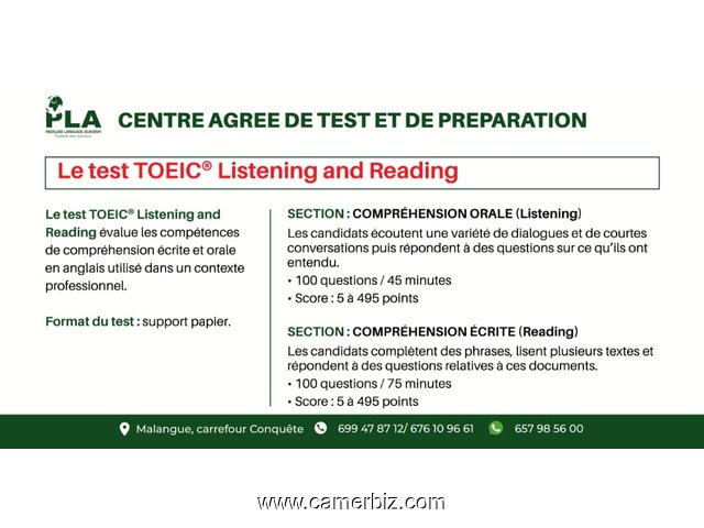 PROCHAINE DATE DES TESTS TOEIC ET TFI A PLA. - 5790