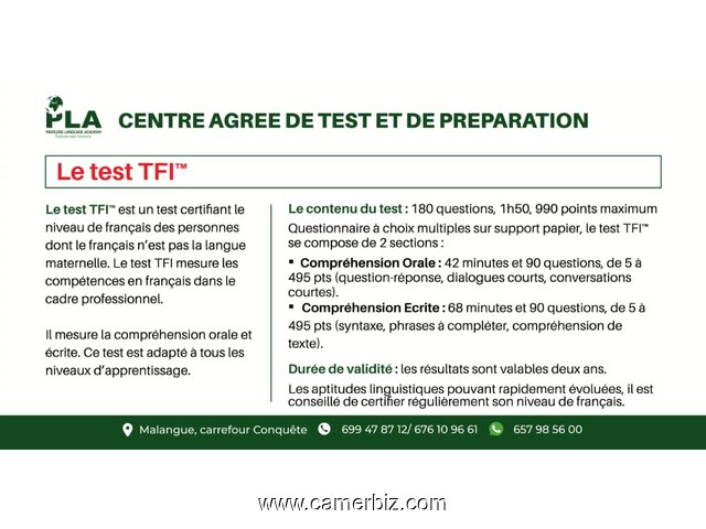 PROCHAINE DATE DES TESTS TOEIC ET TFI A PLA. - 5790