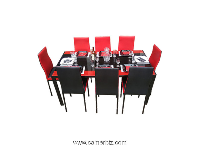 Salle a manger 8 places – Cuir – Rouge noir - 6905