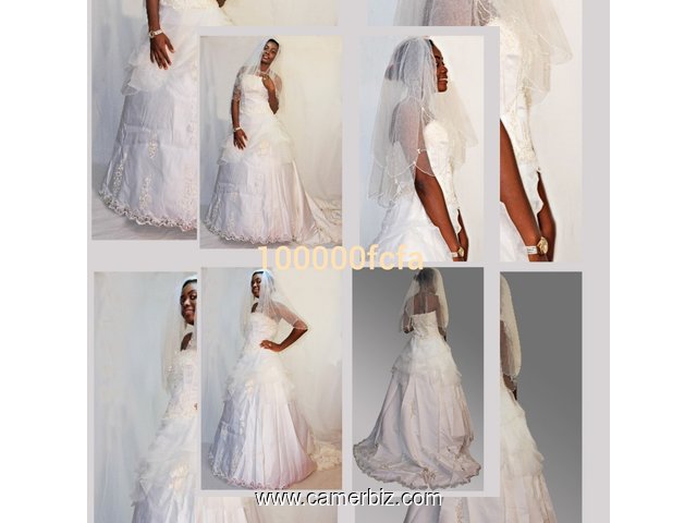 solde robe de mariée complète ( robe+jupe cerceau+voile+boléro+gant) pièce unique - 9248