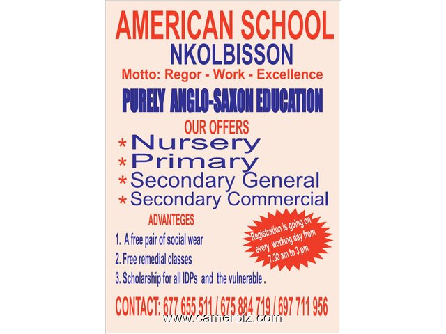 AMERICAN COLLEGE – NKOLBISON PURELY ANGLOSAXON EDUCATION SITUATED 300M FROM CARRIFOUR NKOLBISON COME - 9365