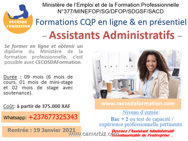 Formations CQP pour Assistant administratif en ligne et en présentiel - CECOSDAFormation -  - 9949